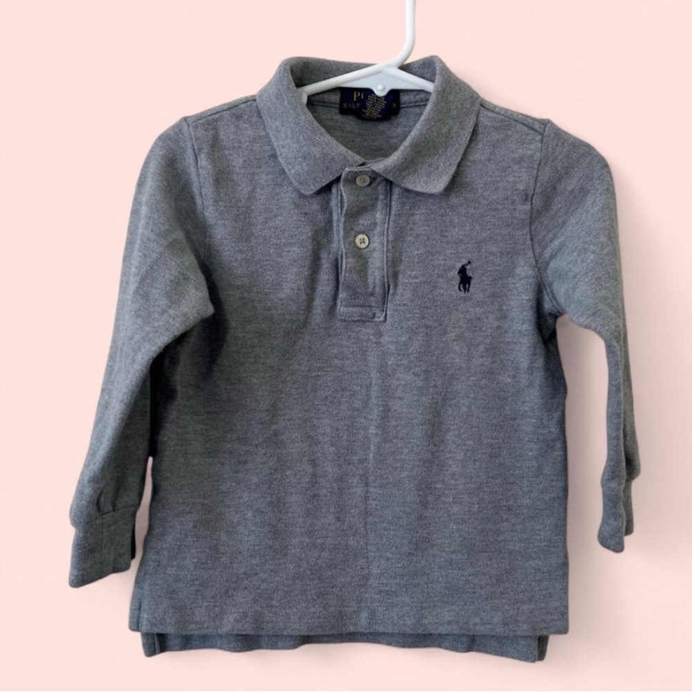 2T Boys Girls Polo Ralph Lauren Grey Long Sleeve Henley Polo Preppy Uniform